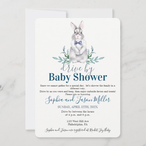 Drive by Little Bunny Baby Shower invitation card