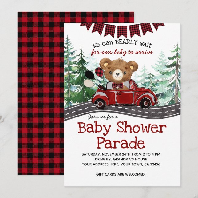 Drive By Lumberjack Bear Baby Shower Invitation (Front/Back)