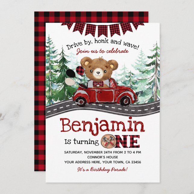 Drive By Lumberjack Bear Invitation (Front/Back)