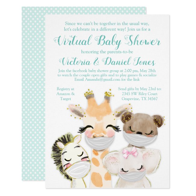 Drive By Mail Baby Shower Baby Animals Masks Invitation
