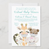 Drive By Mail Baby Shower Baby Animals Masks Invitation (Front)