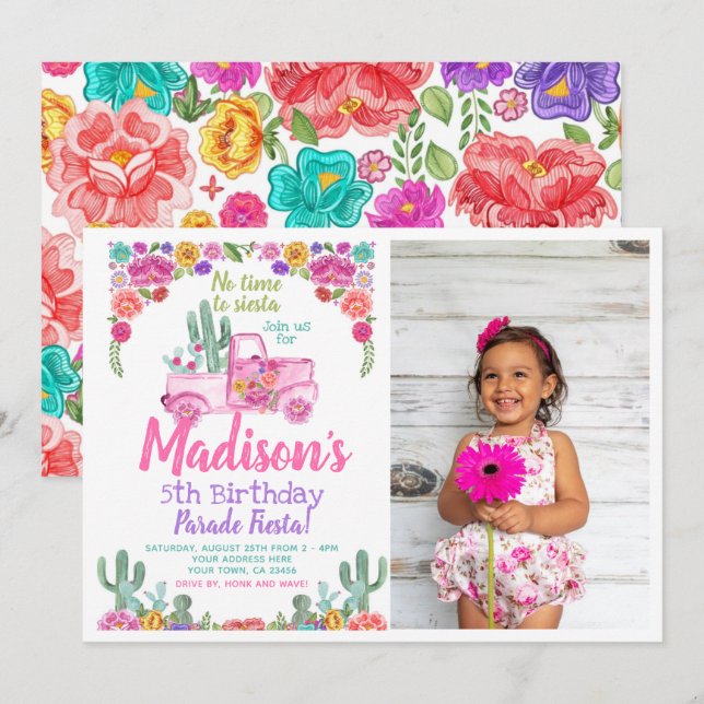 Drive By Mexican Fiesta with photo Invitation (Front/Back)