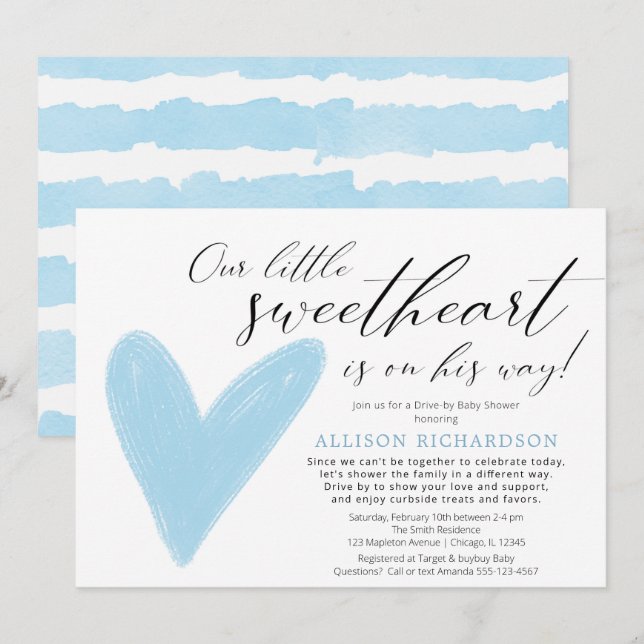Drive-by Modern Valentines blue white boy Invitation (Front/Back)