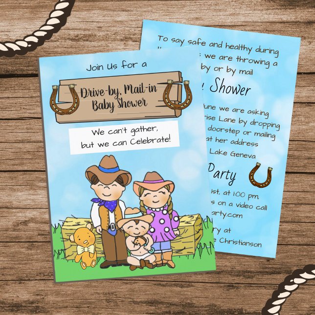 Drive by or Mal in Cowboy Family Boy's Baby Shower Invitation (Creator Uploaded)