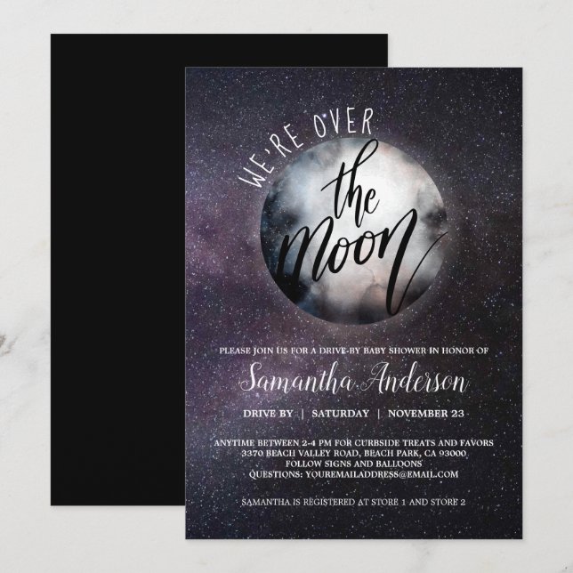 Drive-By Over the Moon Baby Shower Invitation (Front/Back)