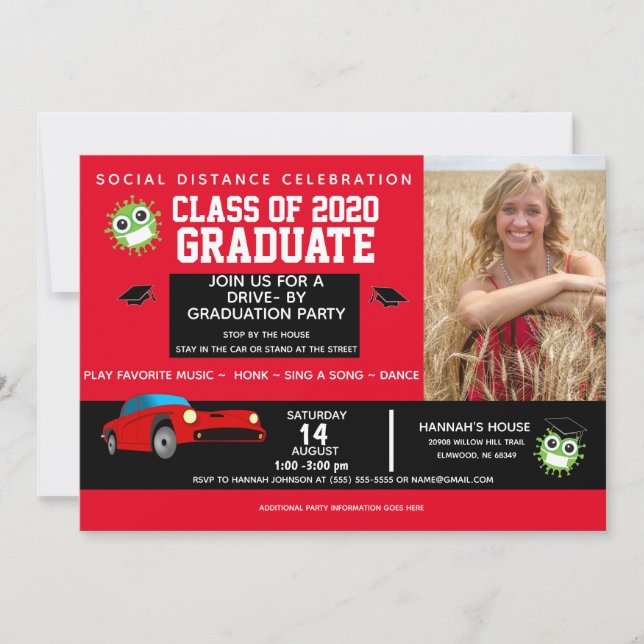 Drive By Party, 2020 Red Graduation Announcements (Front)