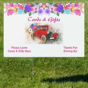 Drive By Pink Pastel Floral Retro Car Cards & Gift Sign