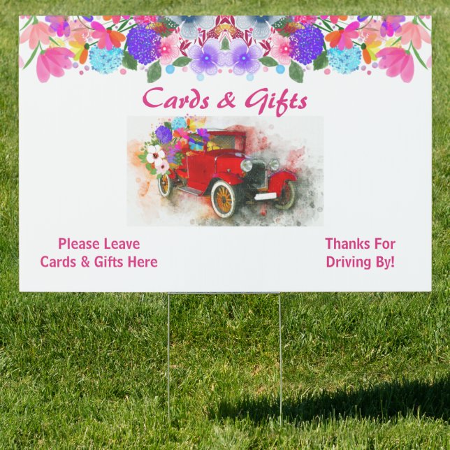 Drive By Pink Pastel Floral Retro Car Cards & Gift Sign (Insitu)