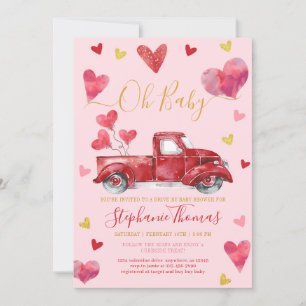 Drive By Pink Valentine Baby Shower with Hearts Invitation