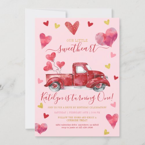 Drive By Pink Valentine Hearts Birthday Invitation