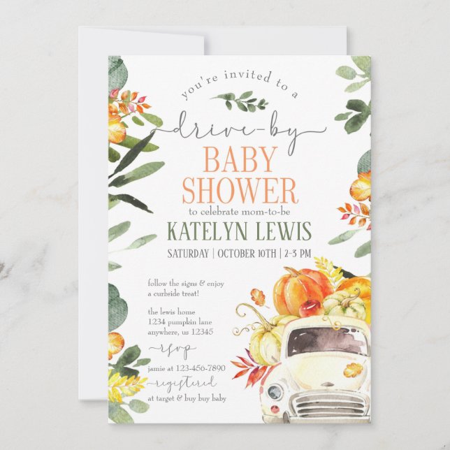 Drive By Pumpkin Baby Shower Invitation (Front)