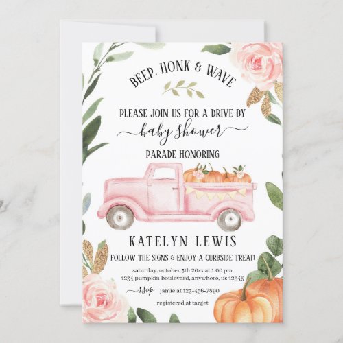 Drive By Pumpkin Girl Baby Shower Invitation