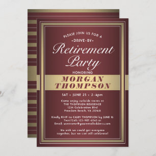 Drive-By Retirement Party Burgundy Red Gold White Invitation