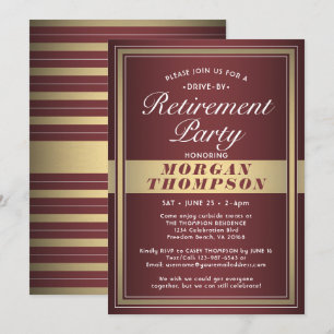 Drive-By Retirement Party Burgundy Red Gold White Invitation
