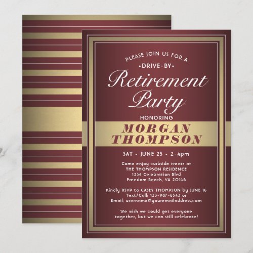 Drive-By Retirement Party Burgundy Red Gold White