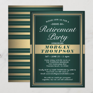 Drive-By Retirement Party Green White and Gold Invitation
