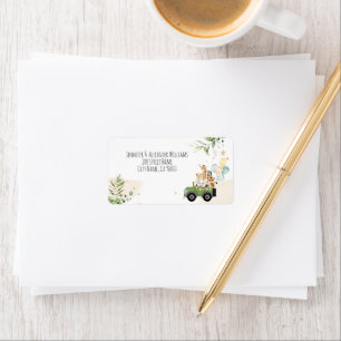 Drive-by Safari Baby Animals Baby Shower Label
