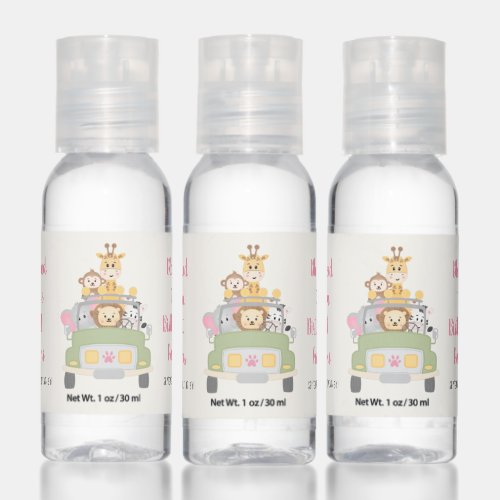 Drive By Safari Pink Thank You 1st Birthday Party Hand Sanitizer