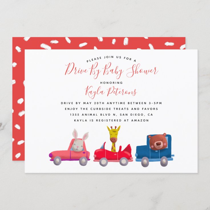 Drive By Social Distancing Animals Baby Shower Invitation Zazzle