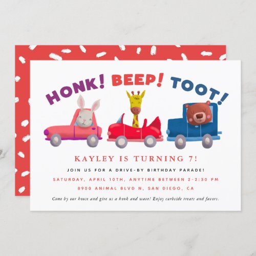 Drive By Social Distancing Kids Birthday Party Invitation