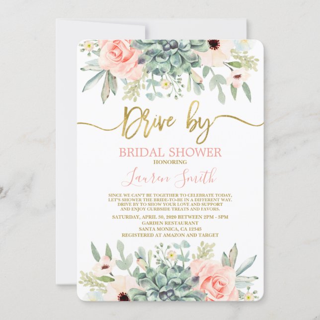 Drive by succulents Bridal Shower Invitation (Front)