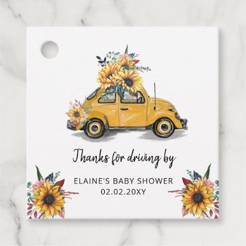 Drive By Sunflower Gender Neutral Baby Shower Favor Tags