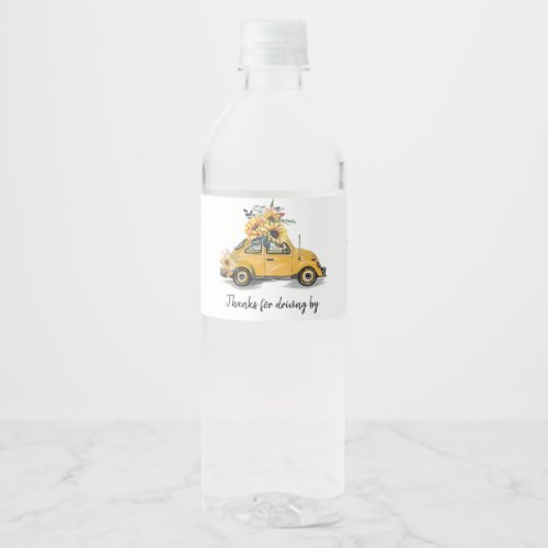 Drive By Sunflower Gender Neutral Baby Shower Water Bottle Label