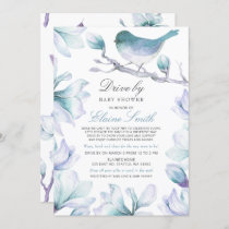 Drive by Sweet Bird Blue Floral Boy Baby Shower Invitation