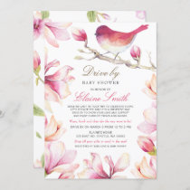 Drive by Sweet Bird Pink Floral Girl Baby Shower Invitation