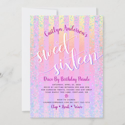 Drive By Sweet Sixteen Birthday Rainbow Ombre Chic Invitation