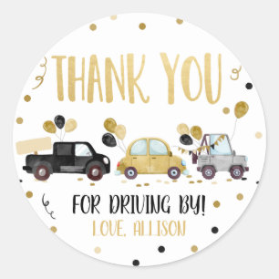 Drive By Thank You Car Gold Girl Parade Party Classic Round Sticker