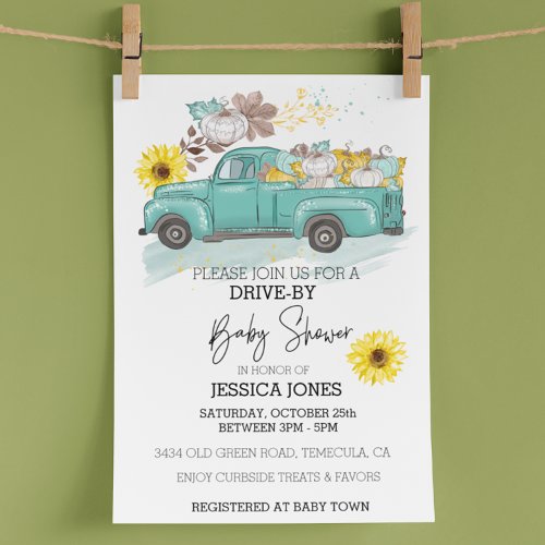 Drive_by Truck Pumpkin Autumn Baby Shower  Invitation