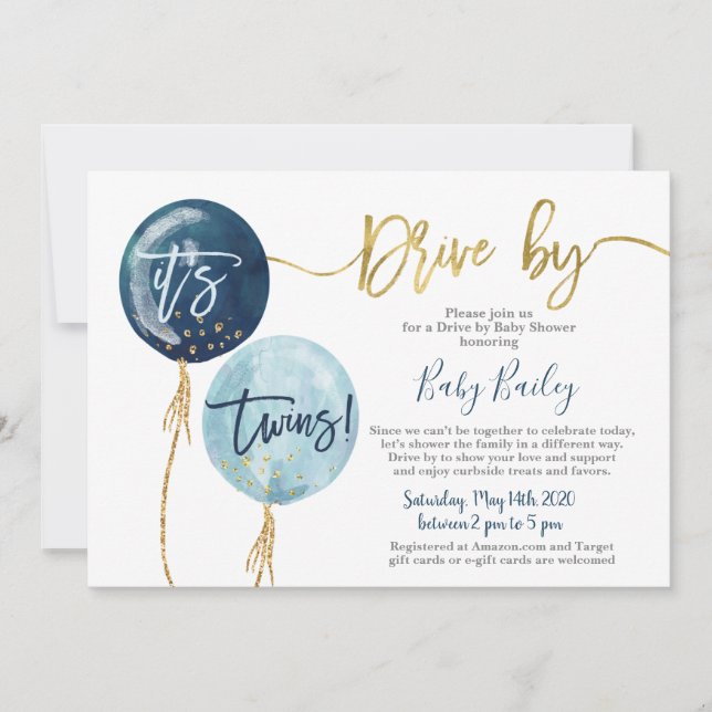 Drive by Twins Baby shower boy Invitation (Front)