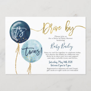 Drive by Twins Baby shower boy Invitation