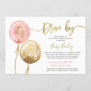 Drive by Twins Baby shower girl Invitation