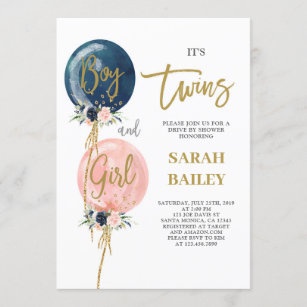 Drive By Twins Baby Shower Invitation Boy and Girl