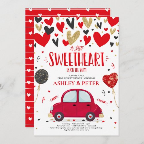 Drive By Valentine Baby Shower Sweetheart Red Pink Invitation