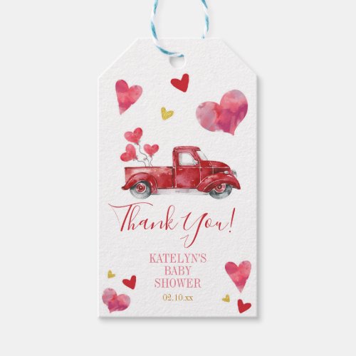 Drive By Valentine Baby Shower with Hearts Gift Tags