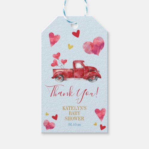 Drive By Valentine Baby Shower with Hearts Gift Tags