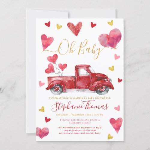 Drive By Valentine Baby Shower with Hearts Invitation