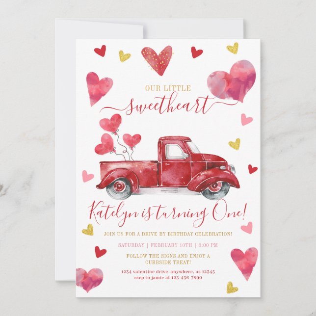 Drive By Valentine Hearts Birthday Invitation (Front)
