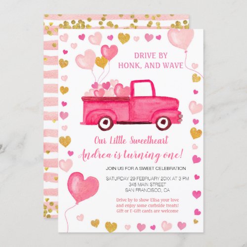 Drive by Valentine Pink Birthday Invitation