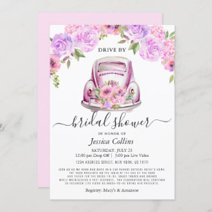 Drive By Virtual Watercolor Floral Bridal Shower Invitation