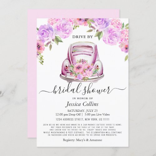 Drive By Virtual Watercolor Floral Bridal Shower Invitation