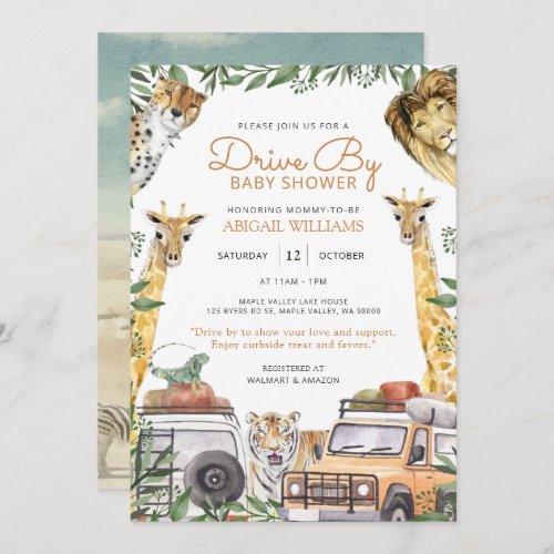 Drive_By Wild Safari Animals Baby Shower Invitation