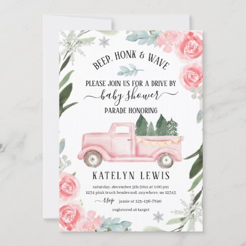 Drive By Winter Baby Shower Invitation with Truck