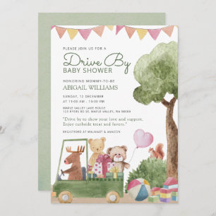 Drive-By Woodland Teddy Bears Baby Shower Invitation
