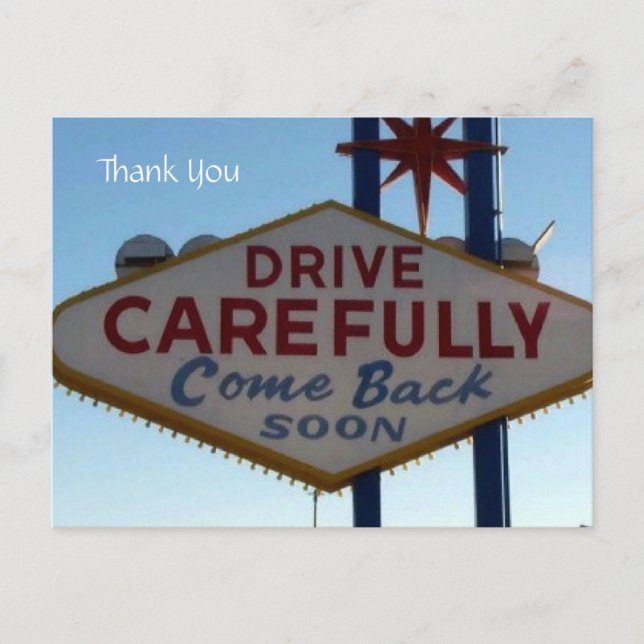 Drive Carefully Las Vegas Sign, Thank You Postcard (Front)