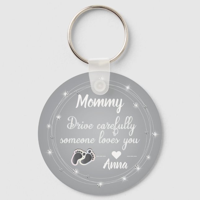 Drive Carefully  silver diamonds quote design Keychain (Front)