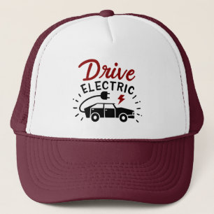 Drive Electric Red Black Automobile Trucker Hat